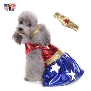 Wonder Woman Pet Costume Dress Cosplay DC Comics Justice League Dog Supe…